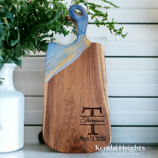 Epoxy Black Walnut Charcuterie Board with Handle