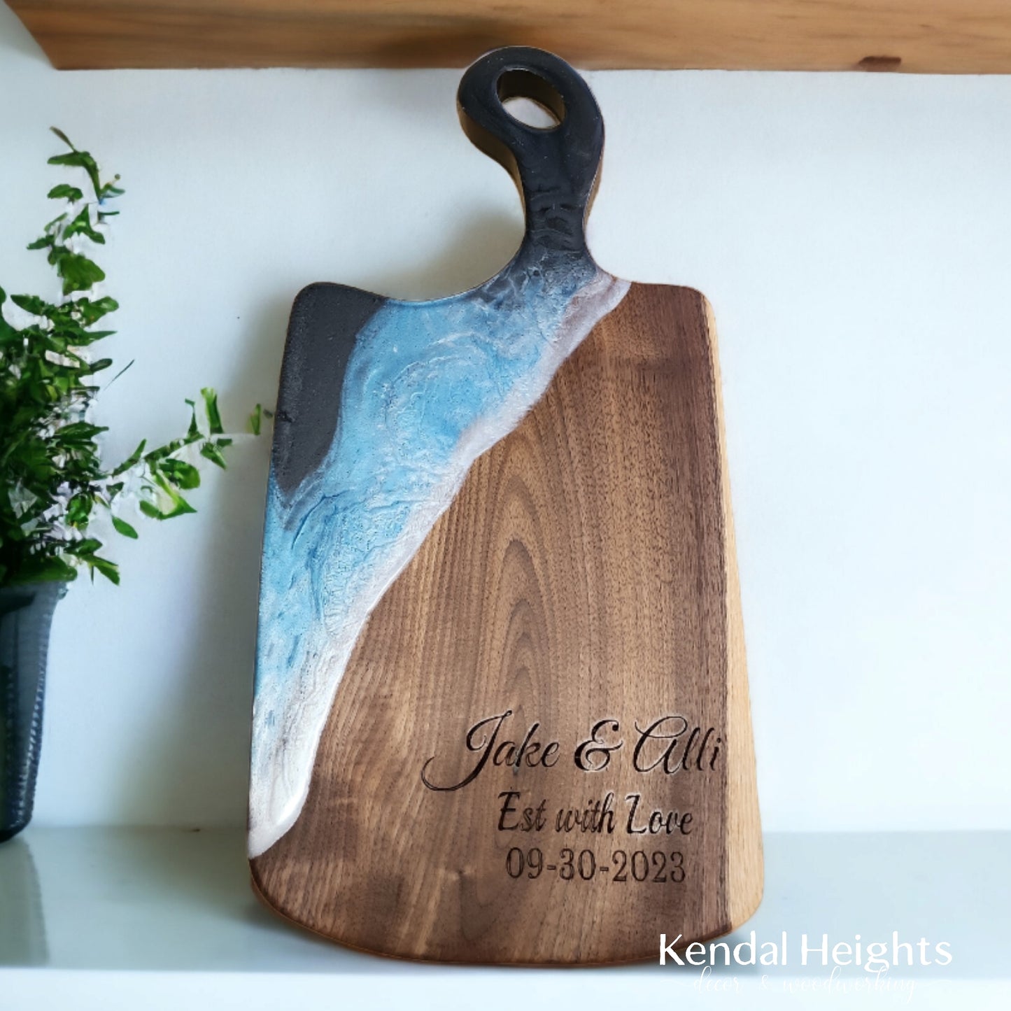 Epoxy Black Walnut Charcuterie Board with Handle