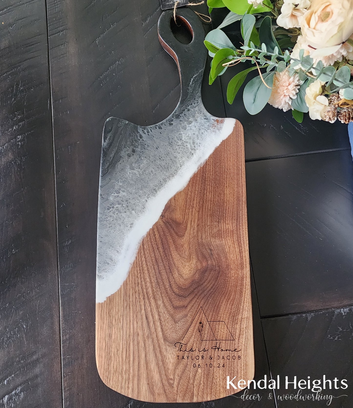 Epoxy Black Walnut Charcuterie Board with Handle
