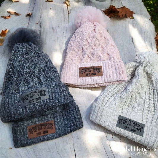 Womens Knit Hat with Etching