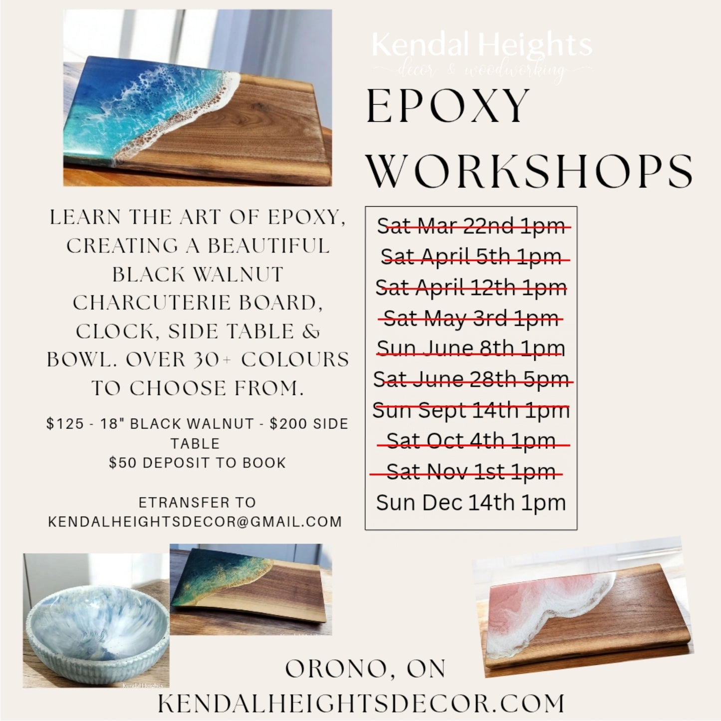 Epoxy Workshop Events - Deposit Only