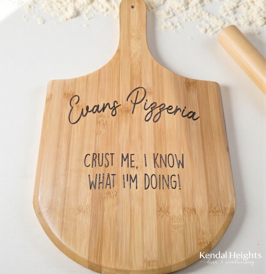 Laser Etched Bamboo Pizza Peel