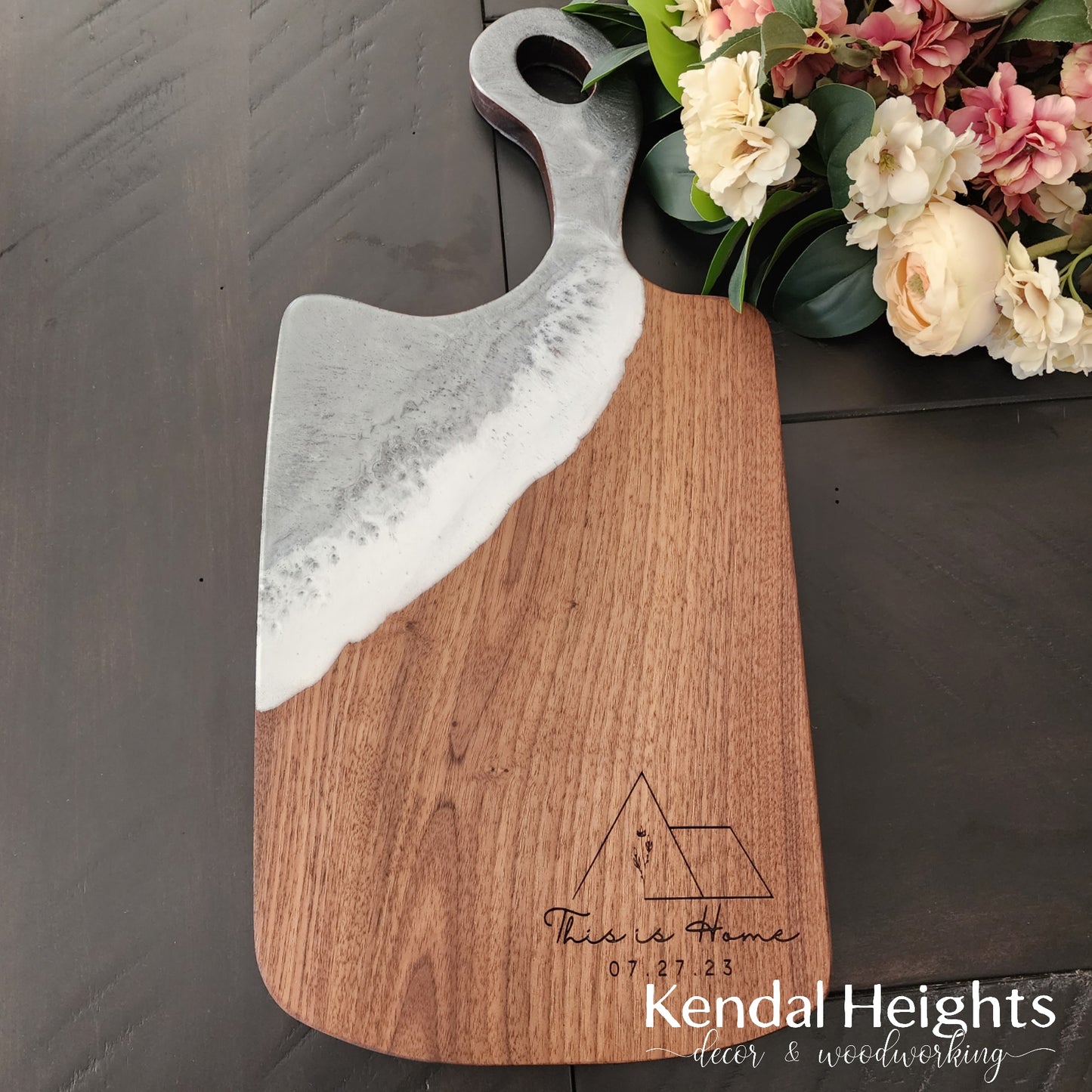 Epoxy Engraved Charcuterie Board with Handle