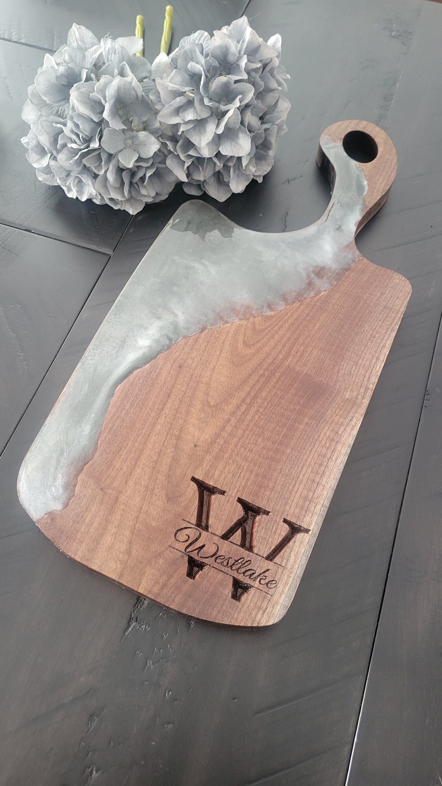 Epoxy Black Walnut Charcuterie Board with Handle