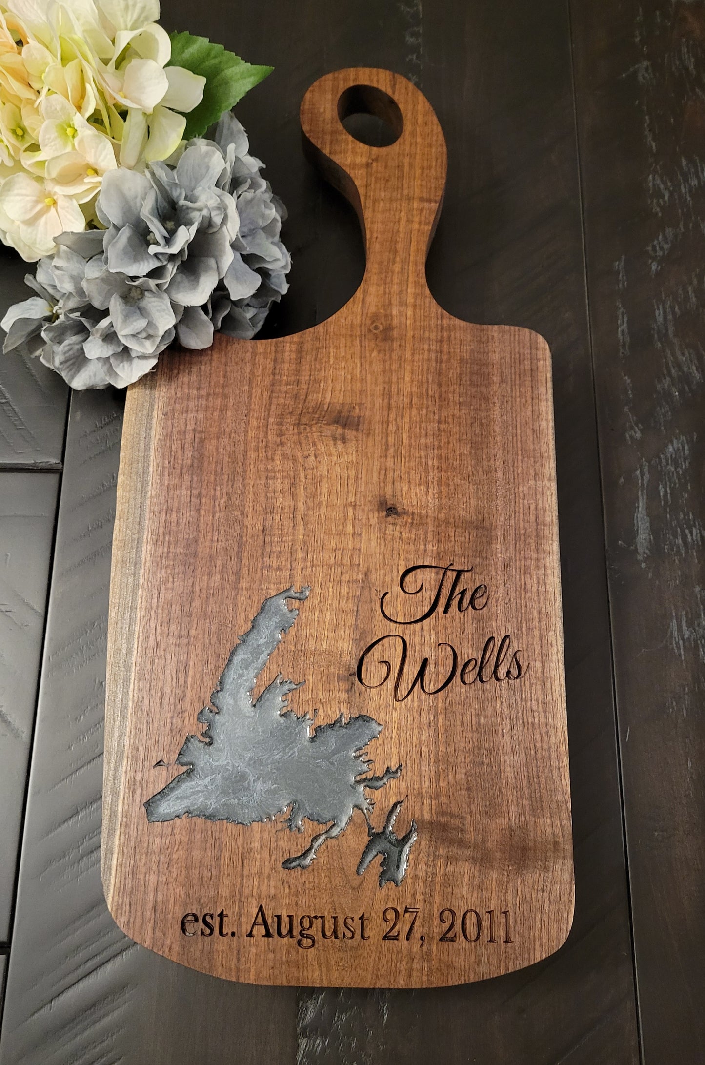 Epoxy Black Walnut Charcuterie Board with Handle