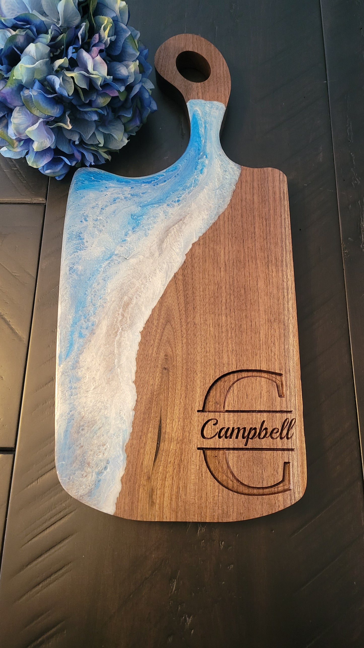 Epoxy Black Walnut Charcuterie Board with Handle