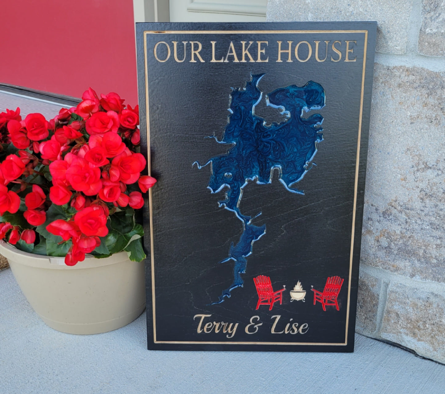 Engraved Lake Sign
