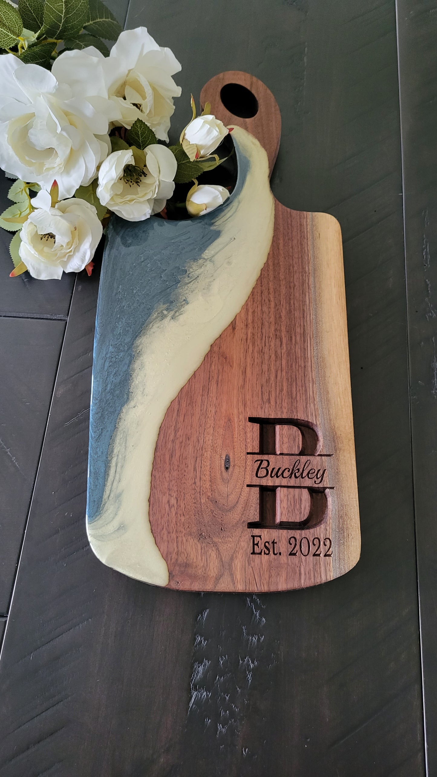 Epoxy Black Walnut Charcuterie Board with Handle