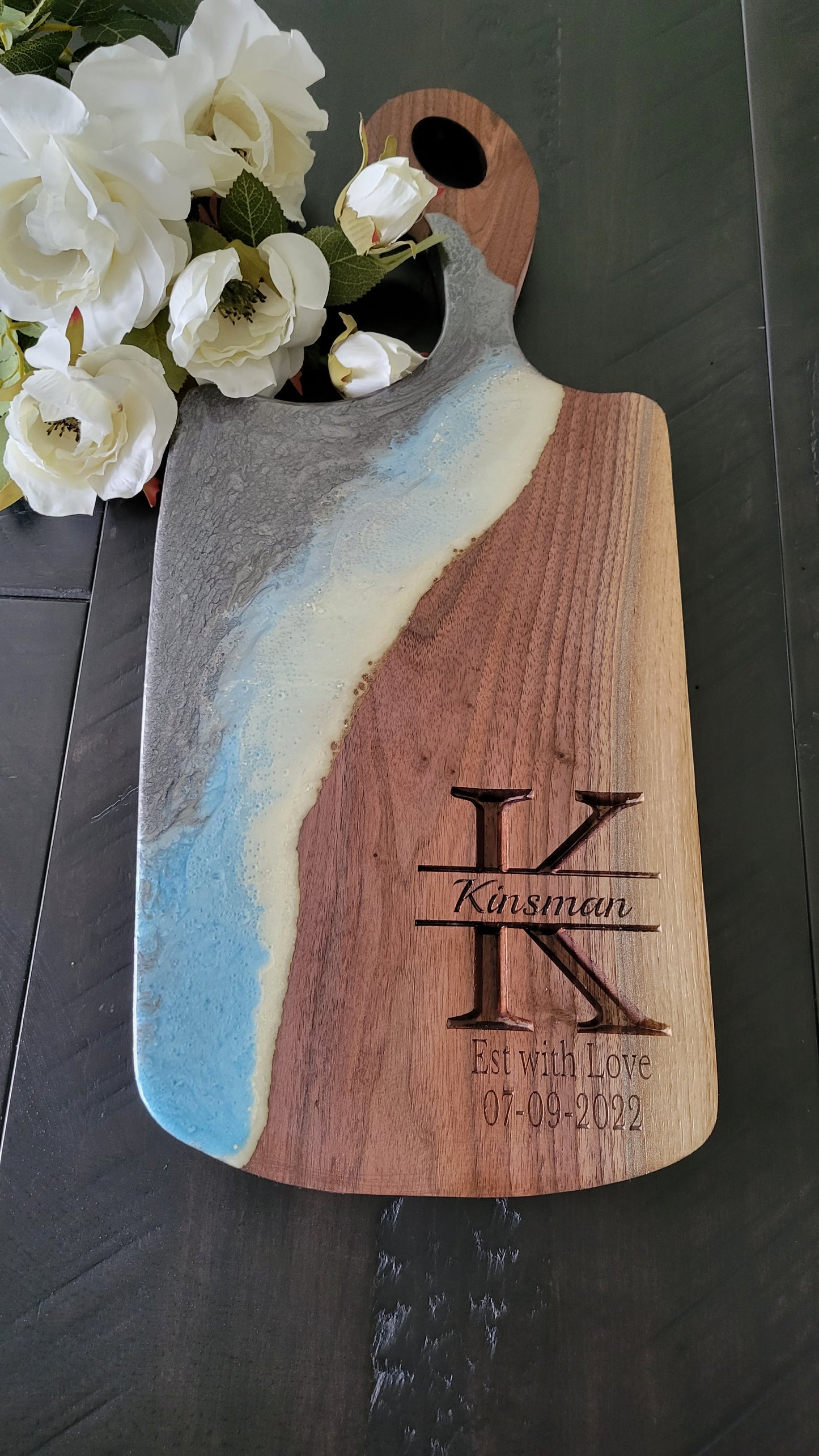 Epoxy Black Walnut Charcuterie Board with Handle