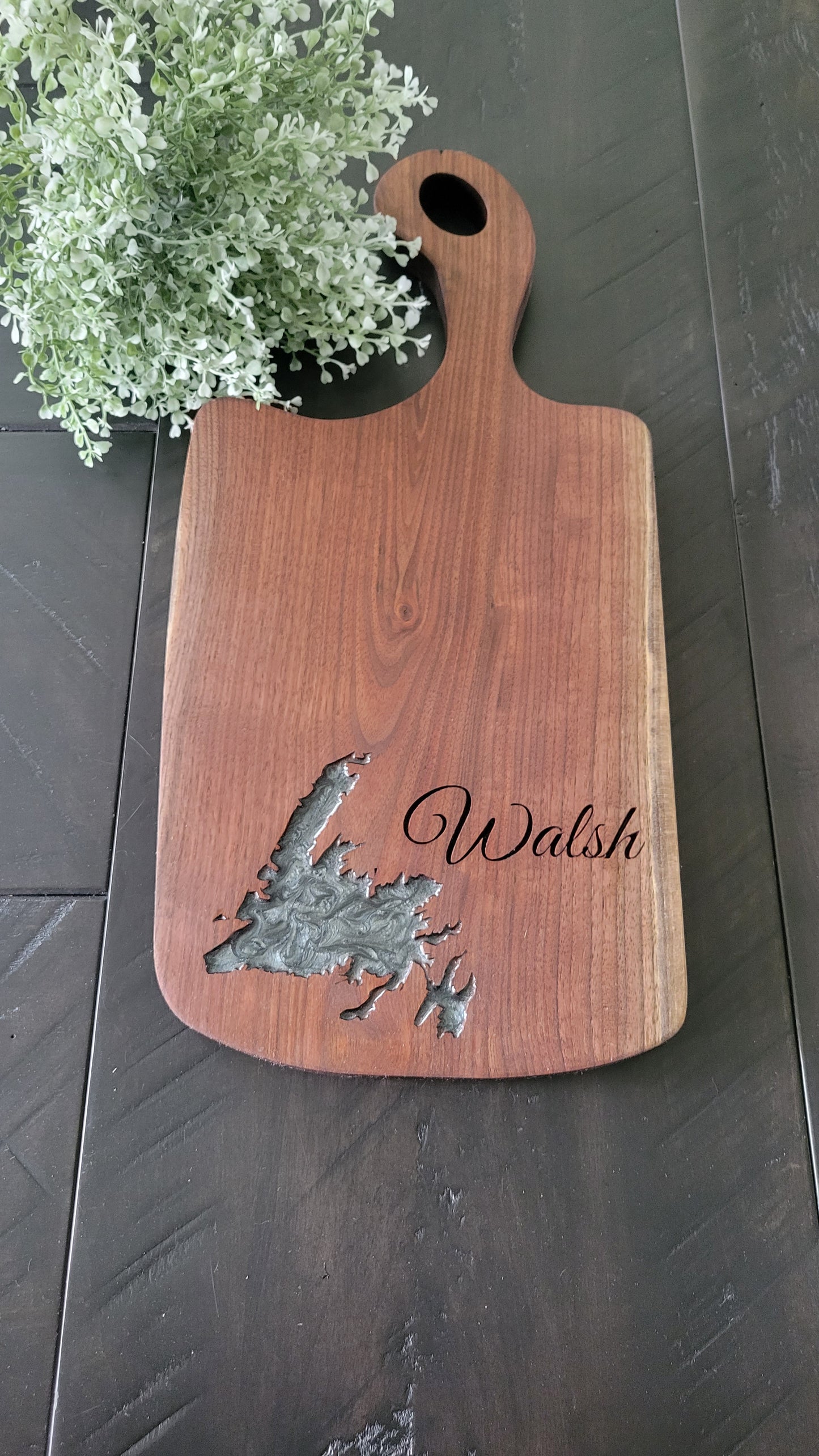 Epoxy Black Walnut Charcuterie Board with Handle