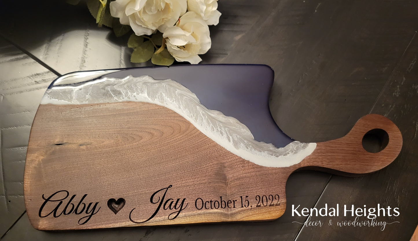 Epoxy Black Walnut Charcuterie Board with Handle
