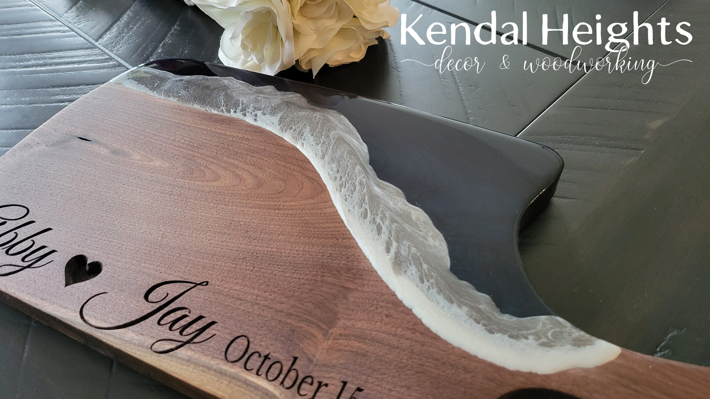Epoxy Black Walnut Charcuterie Board with Handle