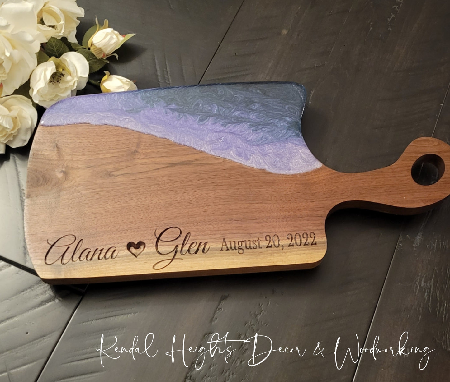 Epoxy Black Walnut Charcuterie Board with Handle