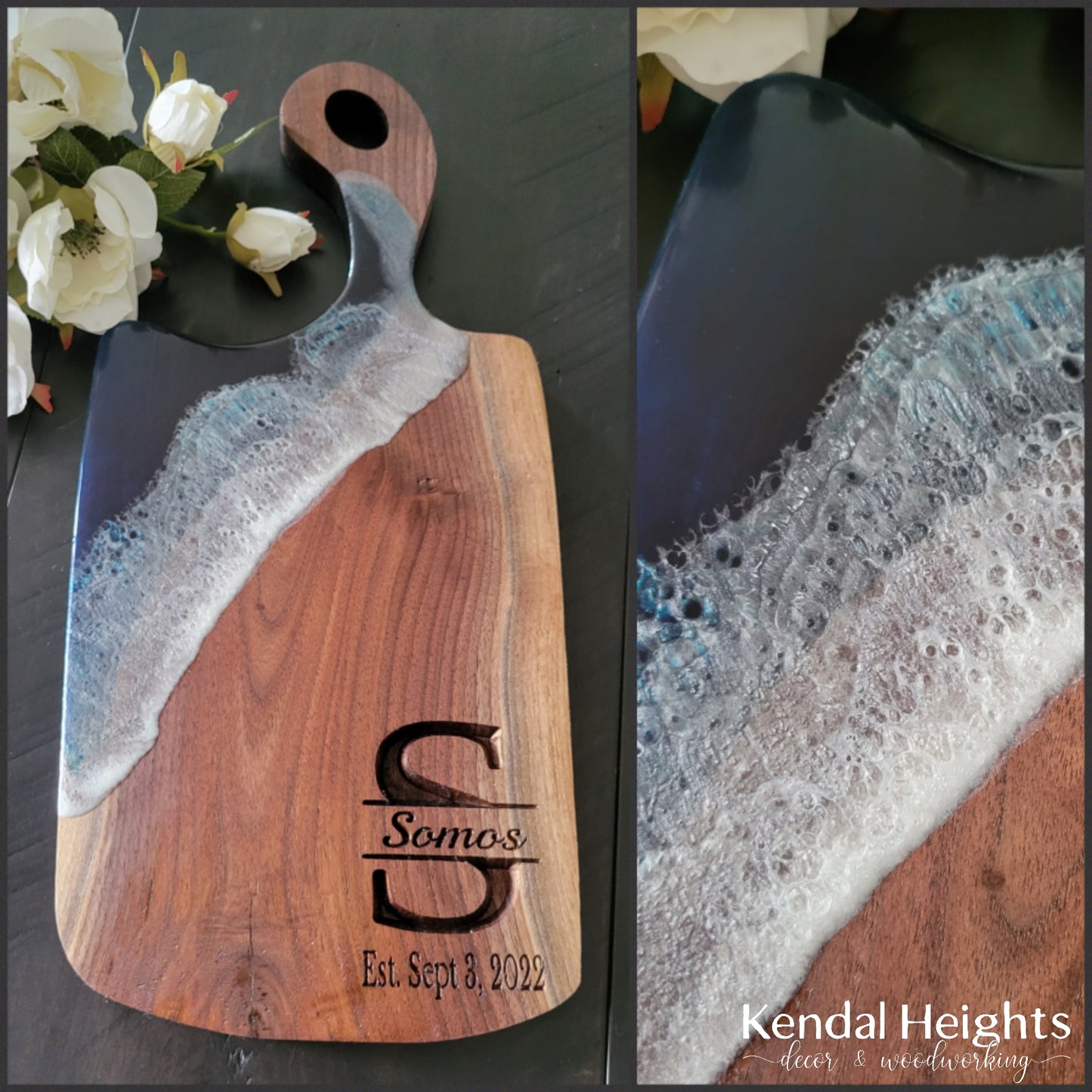 Epoxy Black Walnut Charcuterie Board with Handle