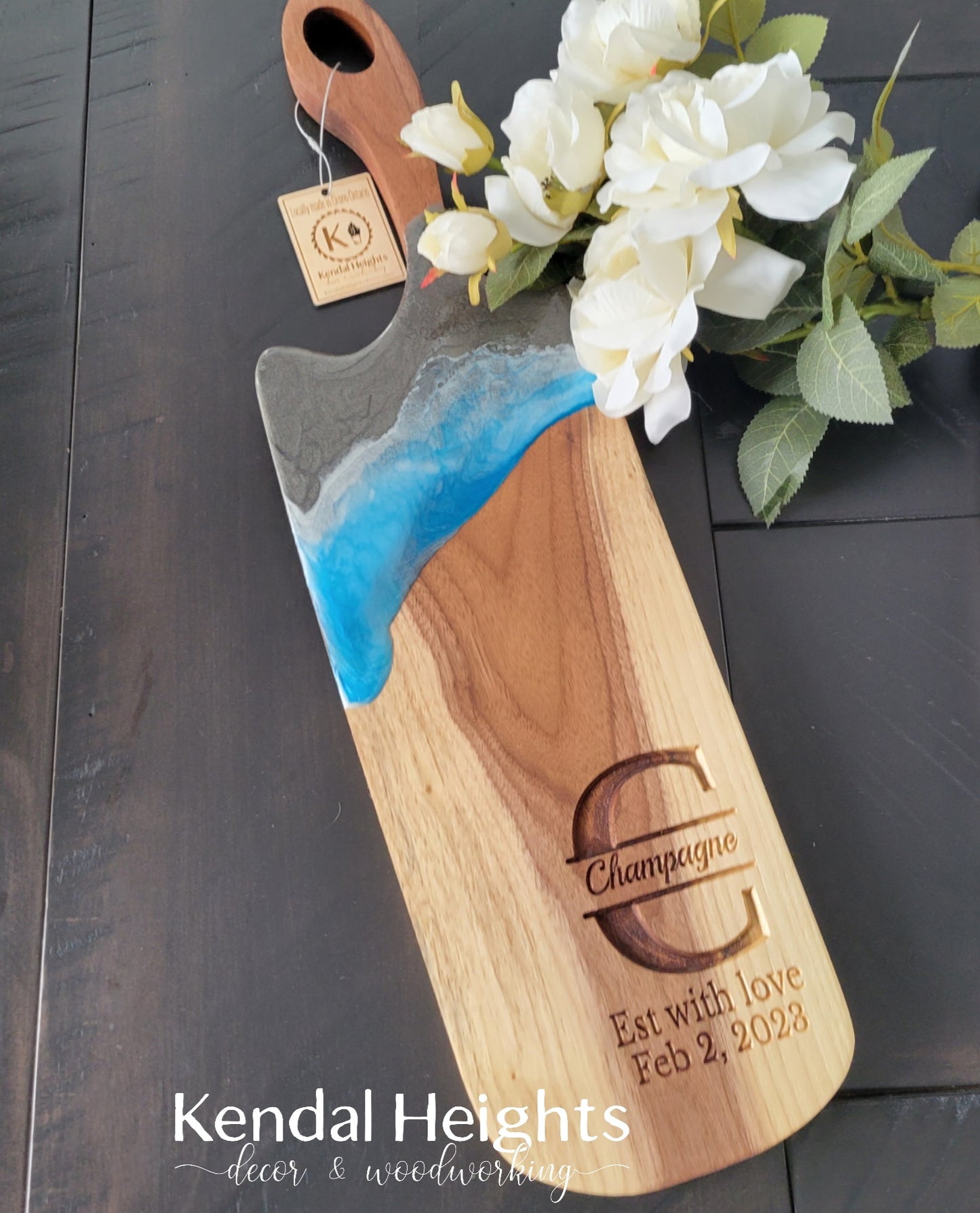 Epoxy Black Walnut Charcuterie Board with Handle