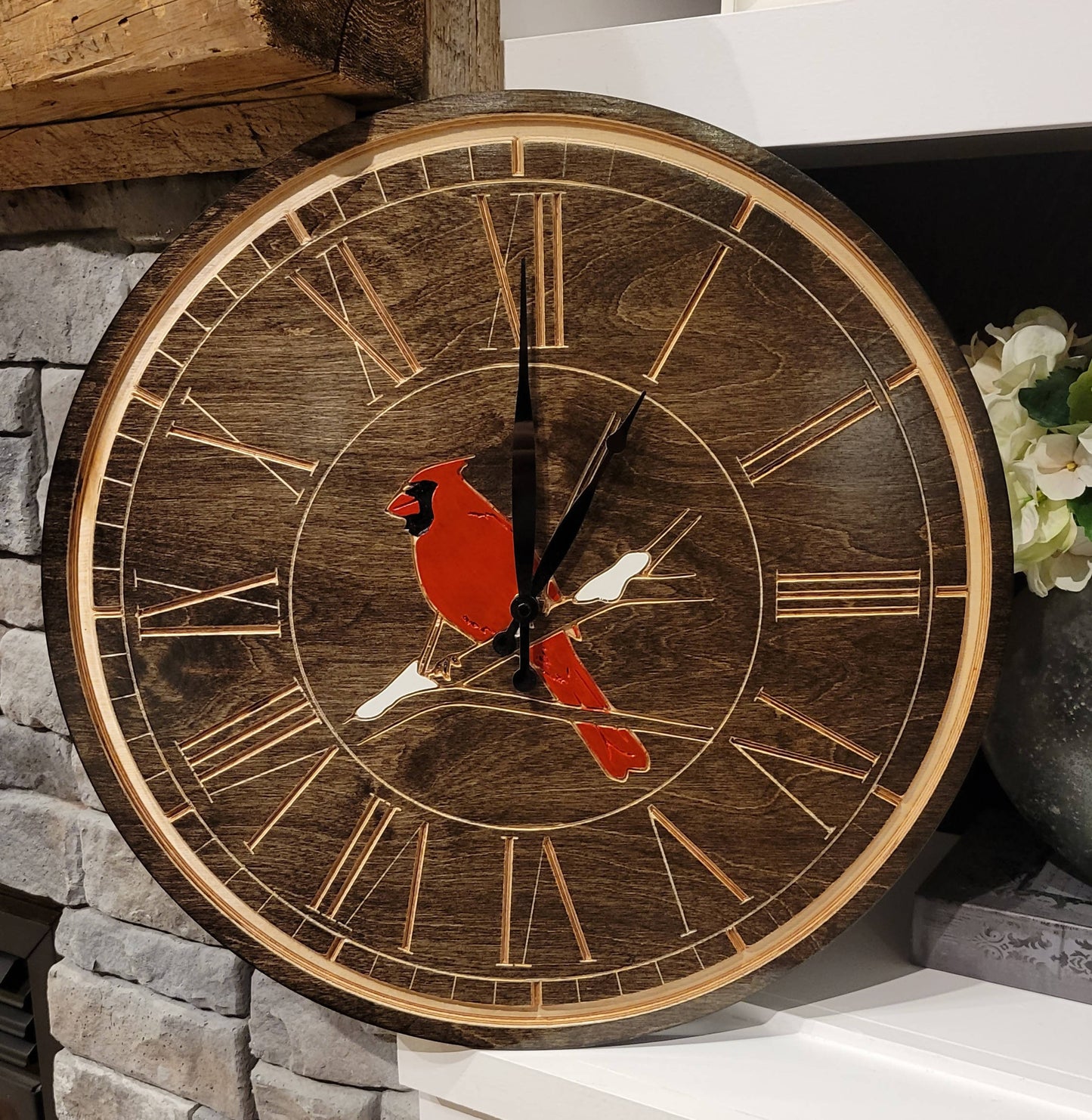 Custom Engraved Cardinal / Blue Jay Clock