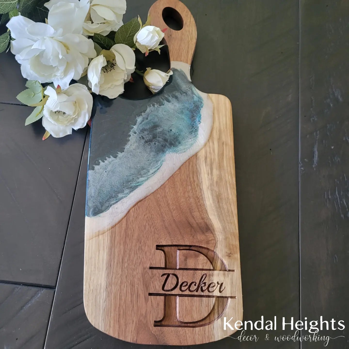 Epoxy Black Walnut Charcuterie Board with Handle