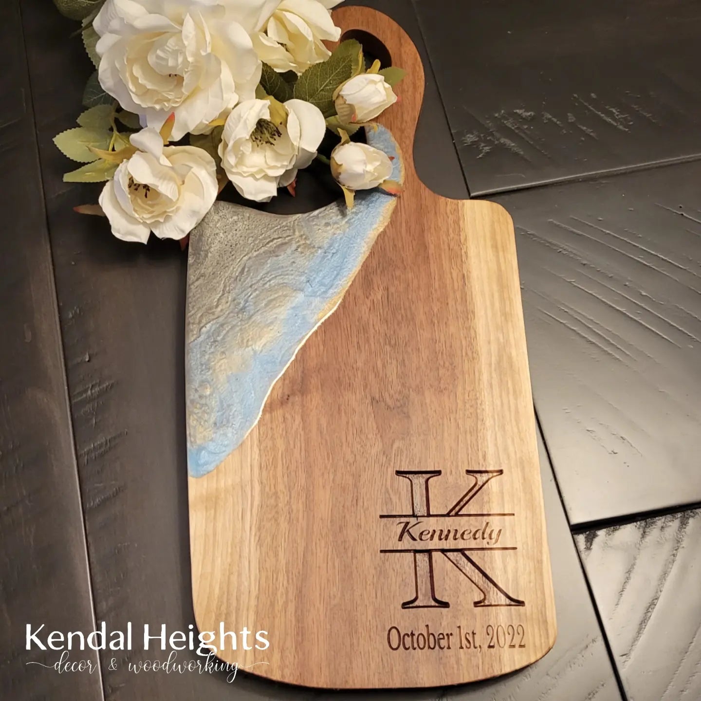 Epoxy Black Walnut Charcuterie Board with Handle