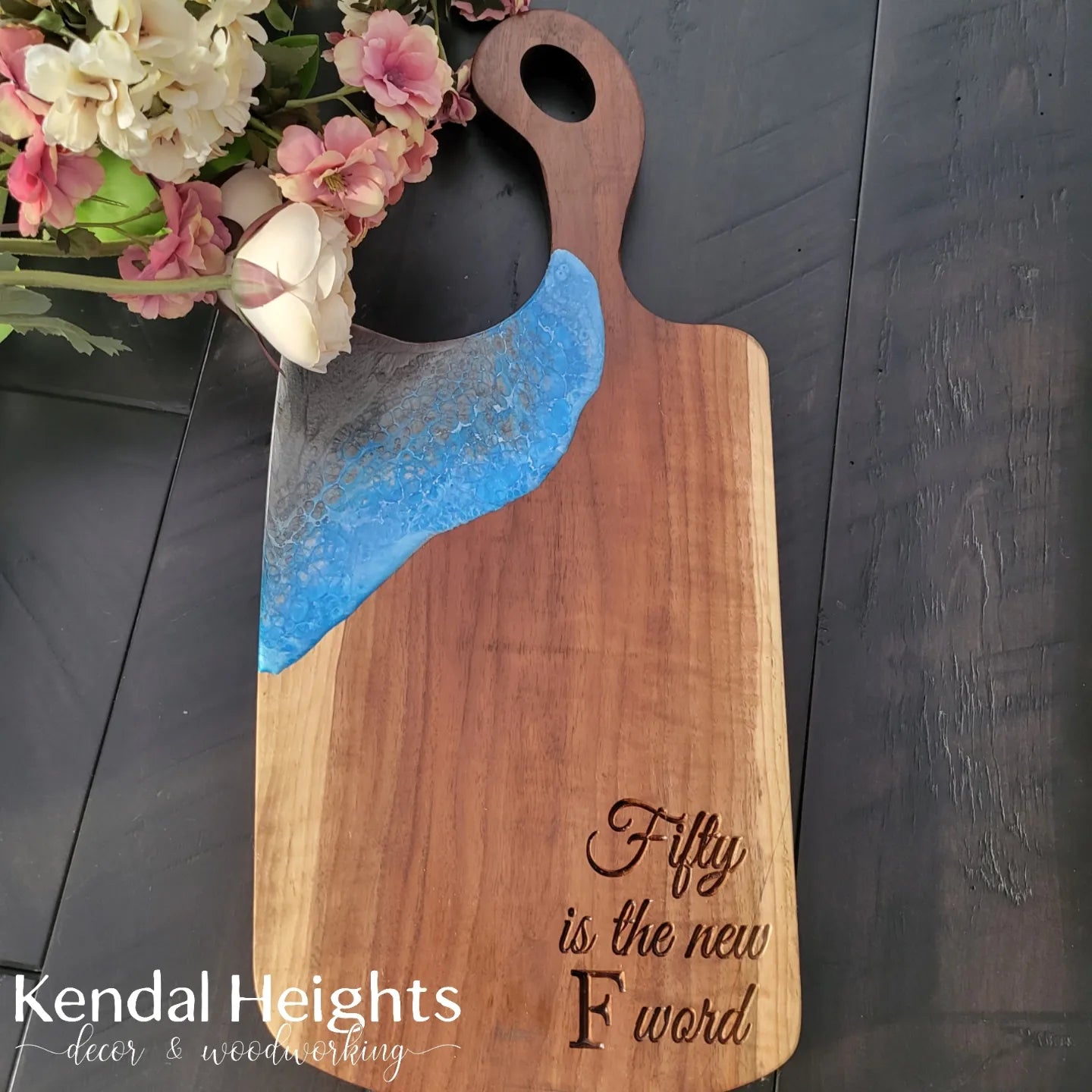 Epoxy Black Walnut Charcuterie Board with Handle