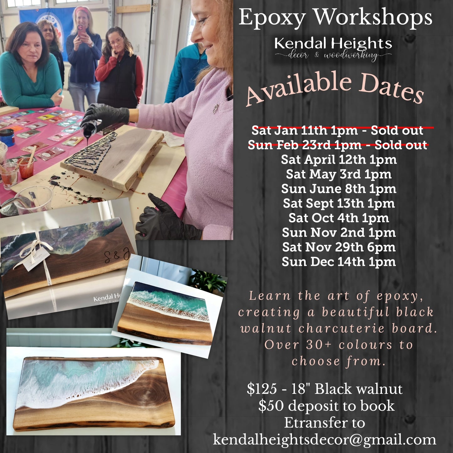 Epoxy Workshop Events - Deposit Only