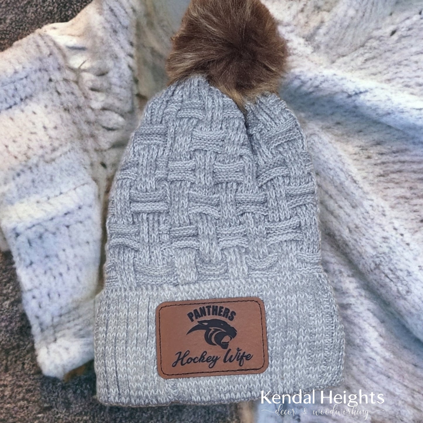 Womens Knit Hat with Etching