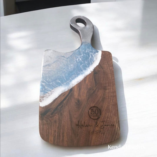 Epoxy Black Walnut Charcuterie Board with Handle