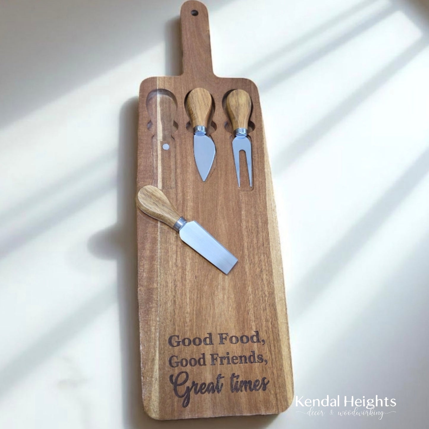 Acacia Wood Cheese Board with Knife Set
