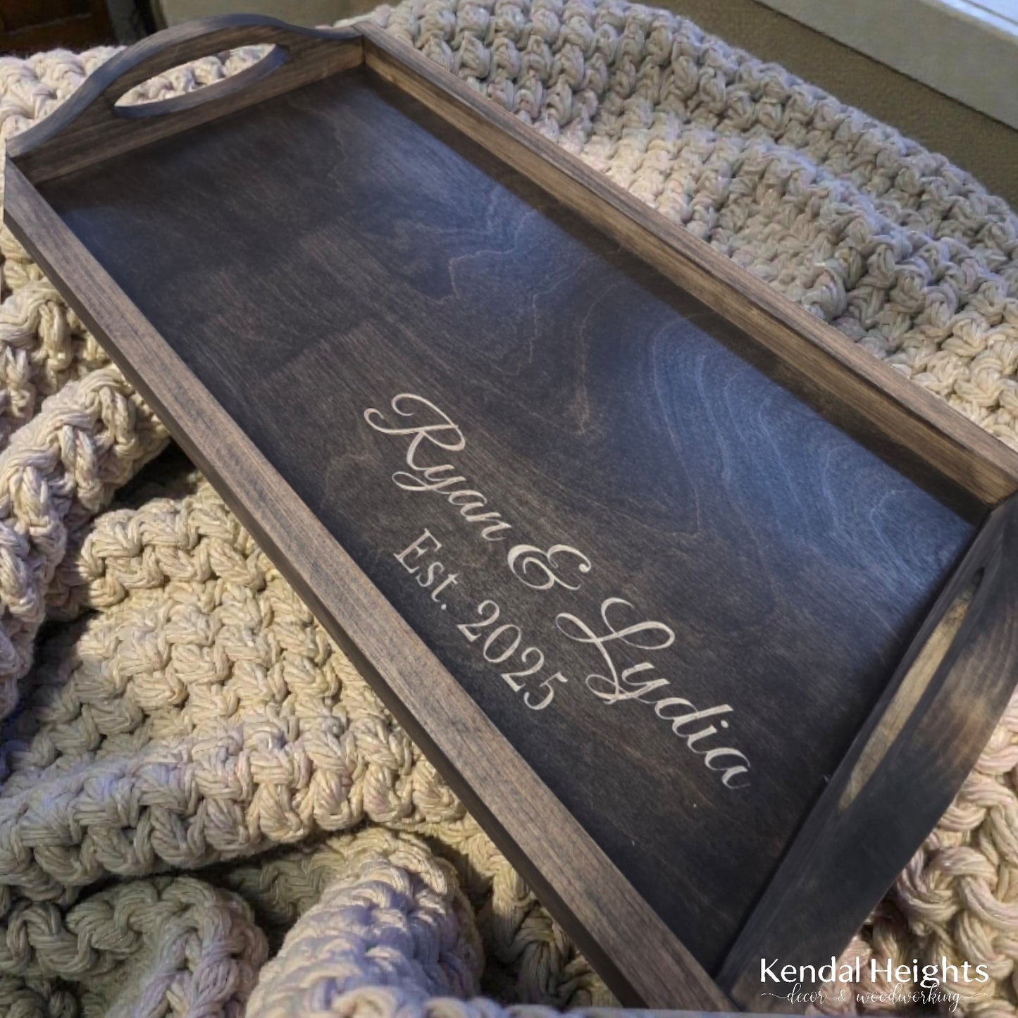 Personalized Tray with wood handles