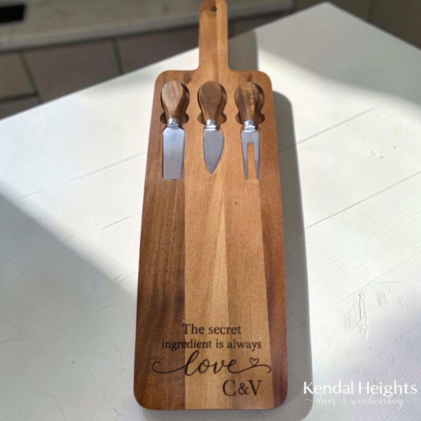 Acacia Wood Cheese Board with Knife Set