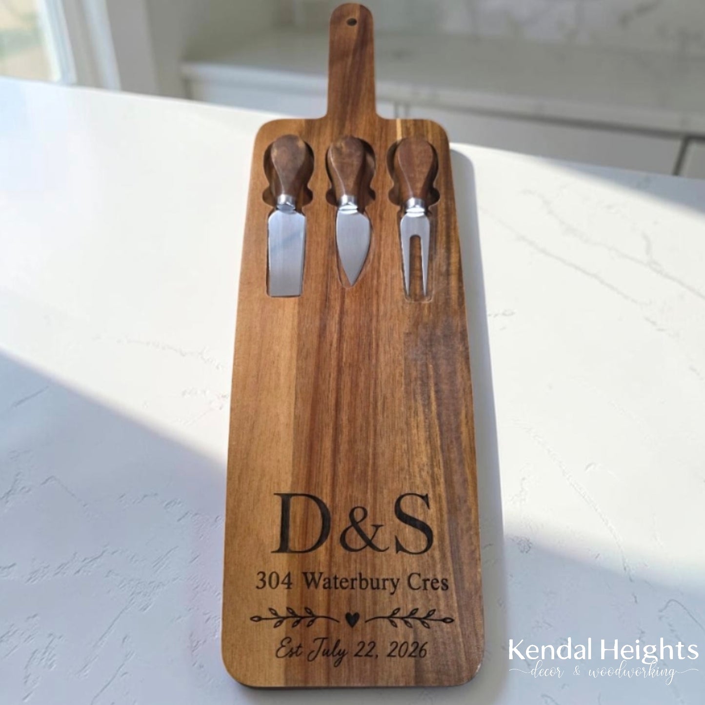 Acacia Wood Cheese Board with Knife Set