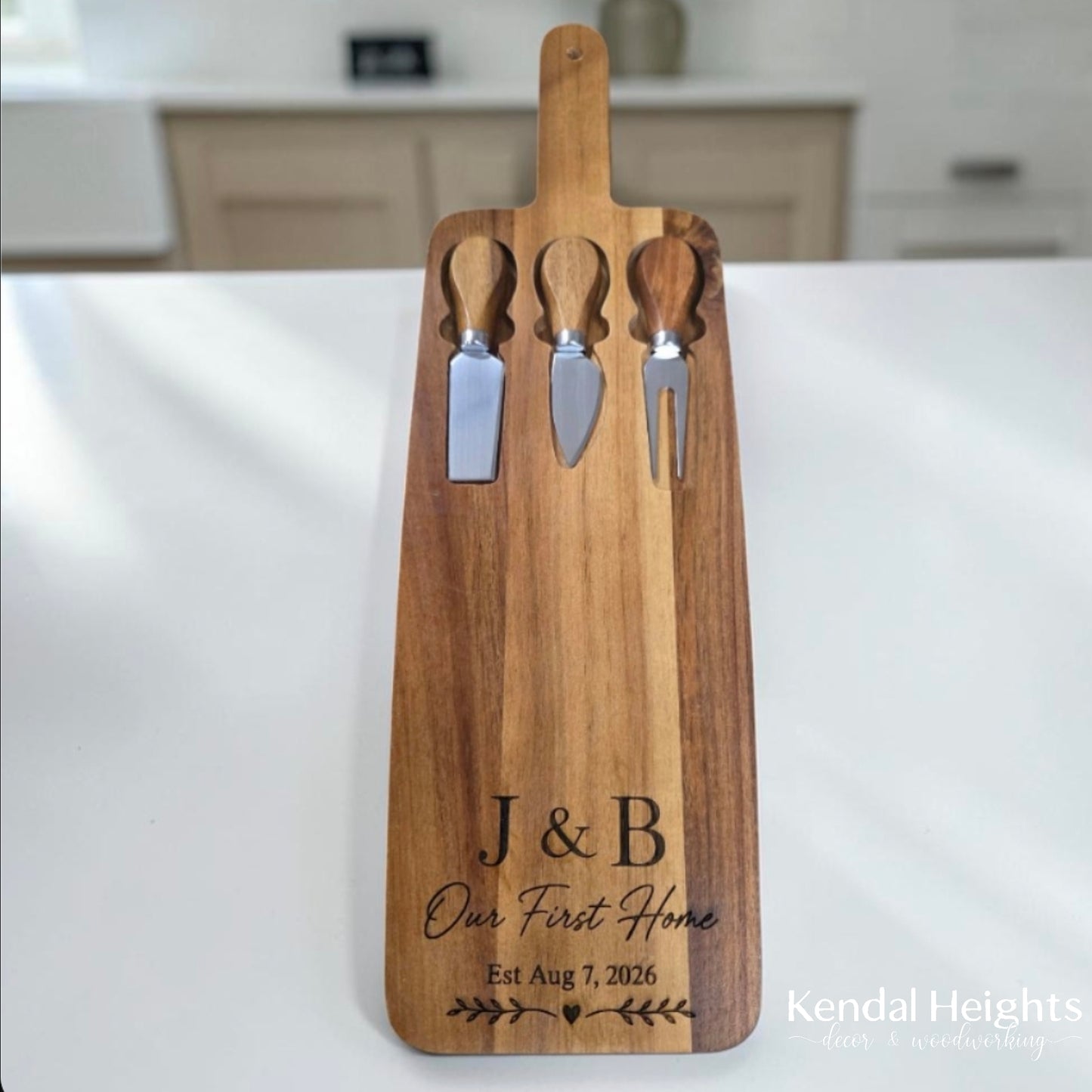 Acacia Wood Cheese Board with Knife Set