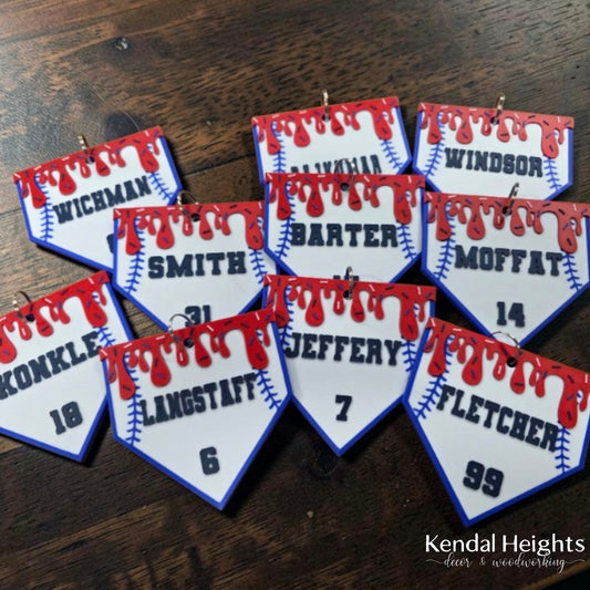 Baseball Drip Bag Tag  blue letters. The text "SVG FILE ONLY" is in the upper right corner. Baseball Drip Bag Tag
