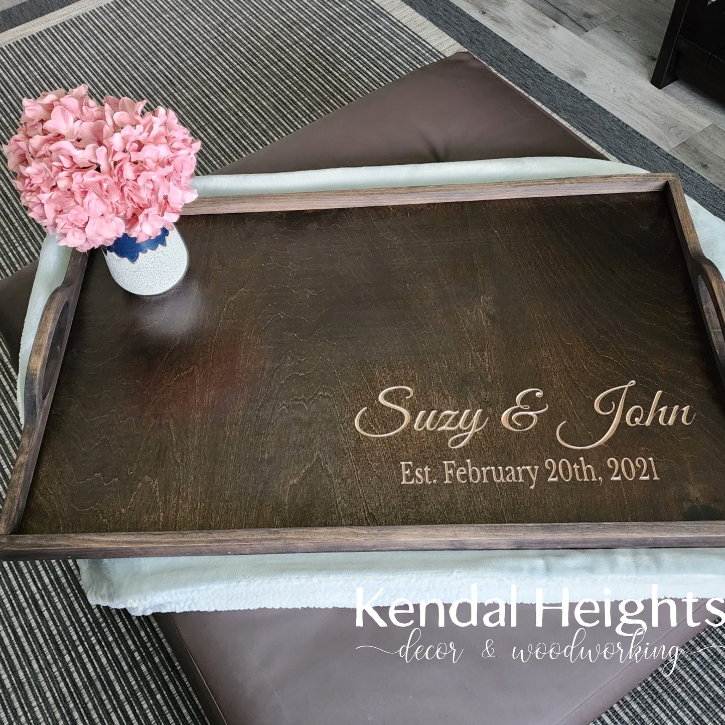 Personalized Tray with wood handles