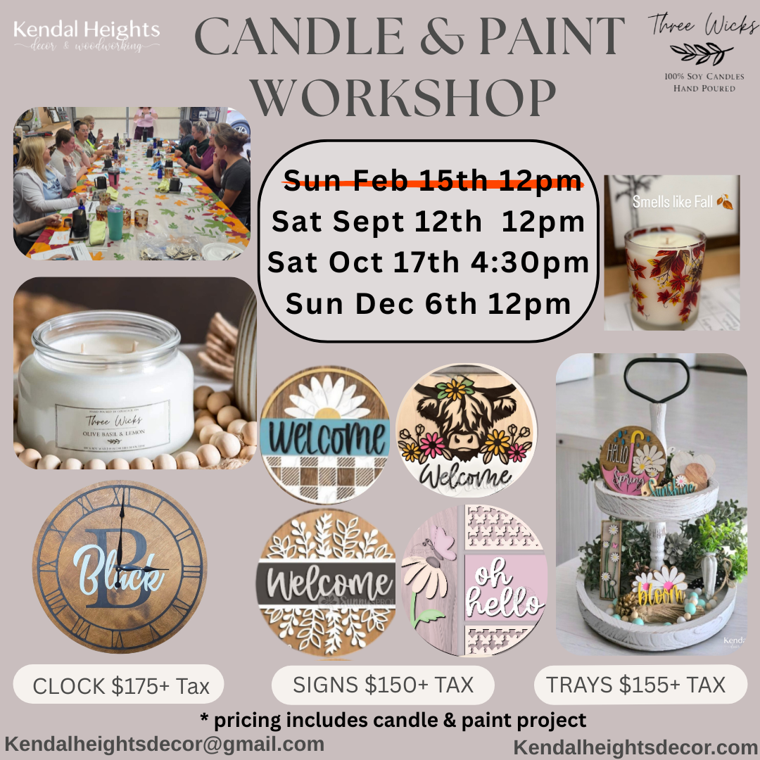 Candle & Paint Workshop with Three Wick Candles