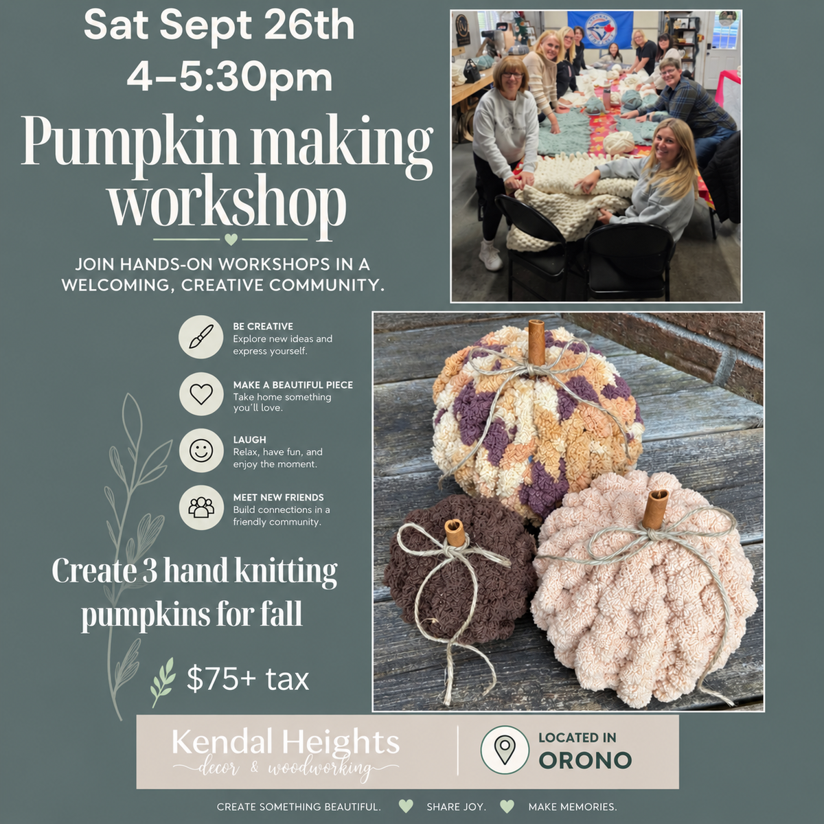 Tri Knit Pumpkin Workshop - Deposit Only