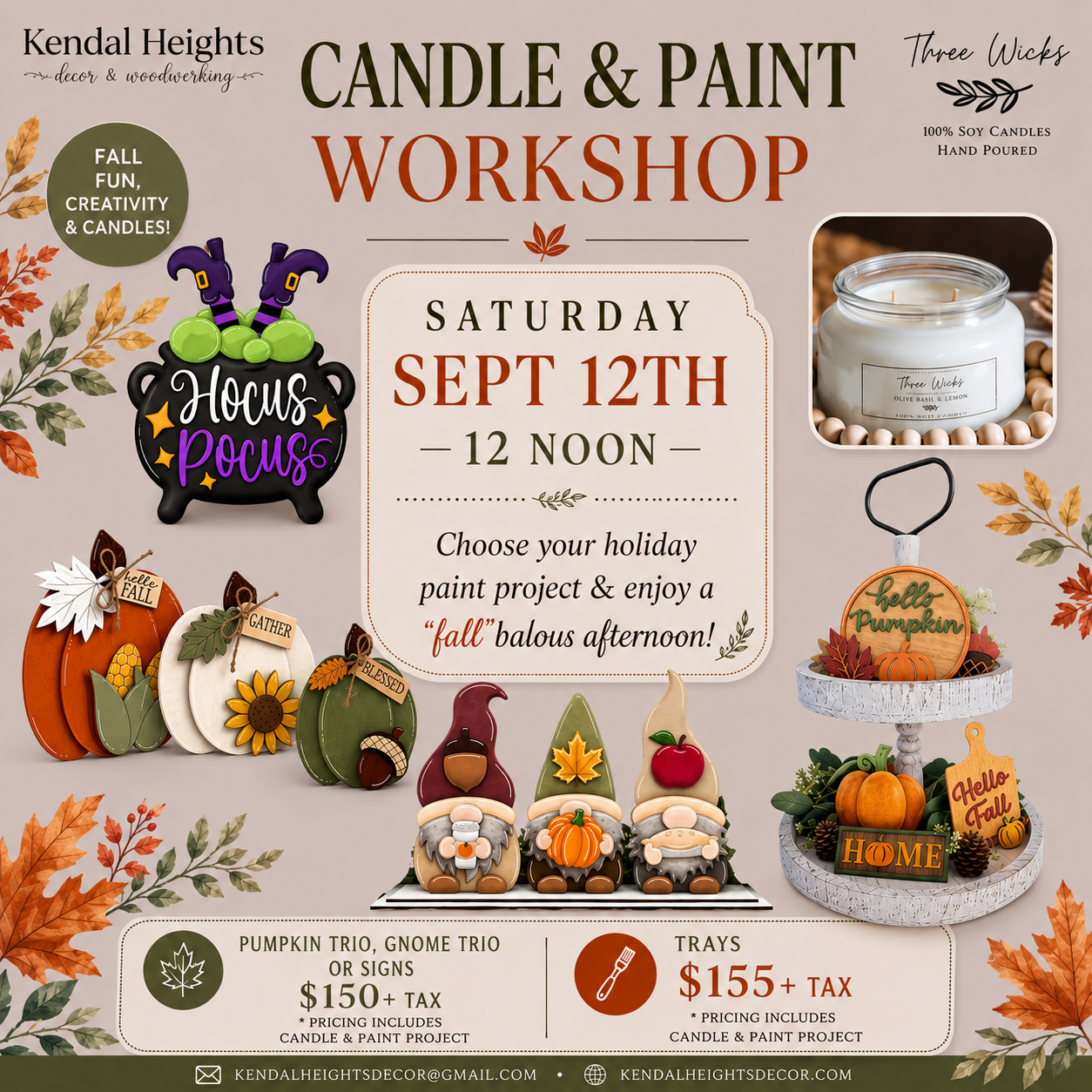 Candle & Paint Workshop with Three Wick Candles