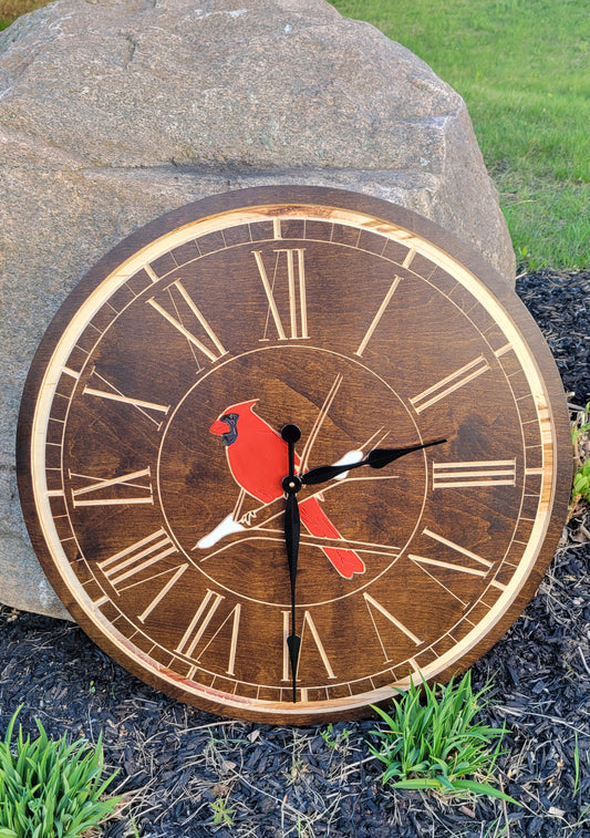 Custom Engraved Cardinal / Blue Jay Clock