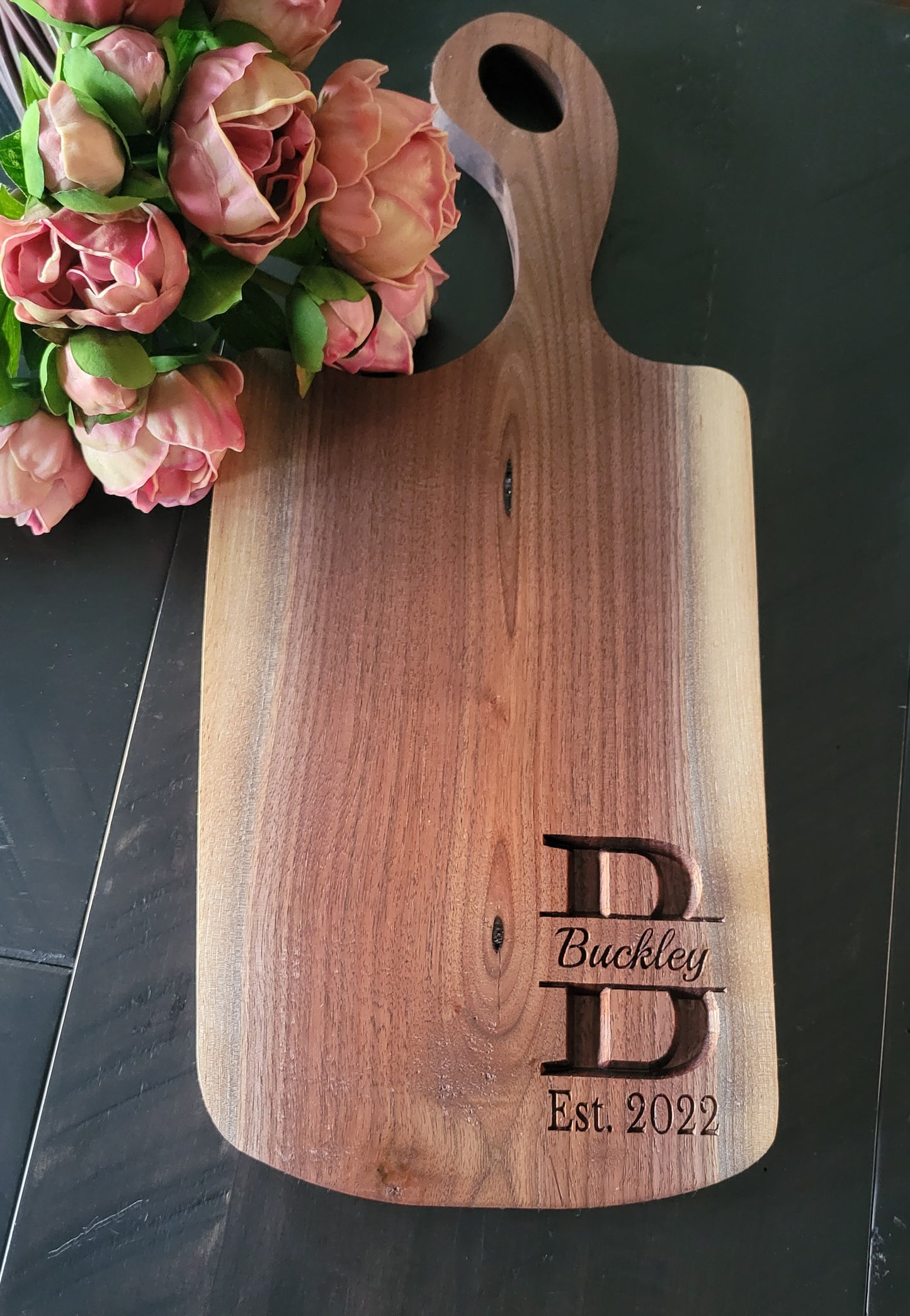 Black Walnut Engraved Charcuterie Board with Handle
