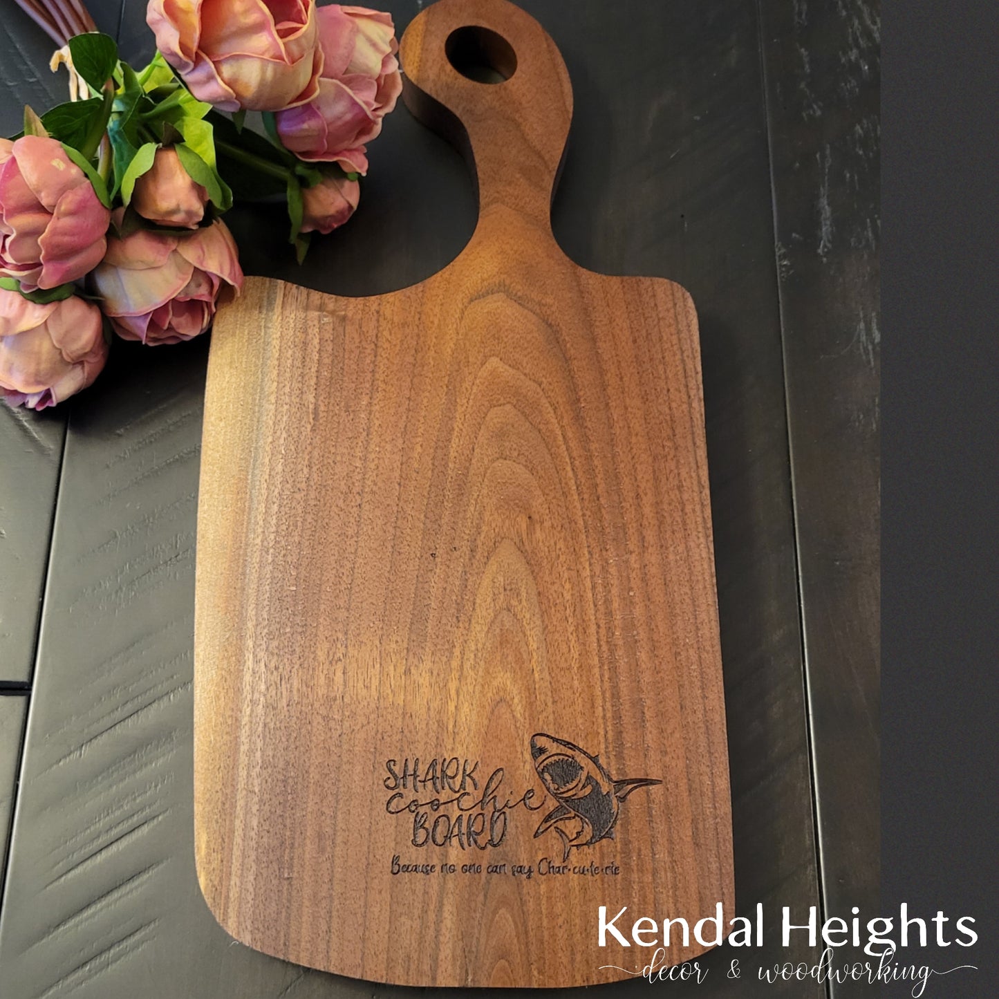 Black Walnut Laser Etched Charcuterie Board with Handle