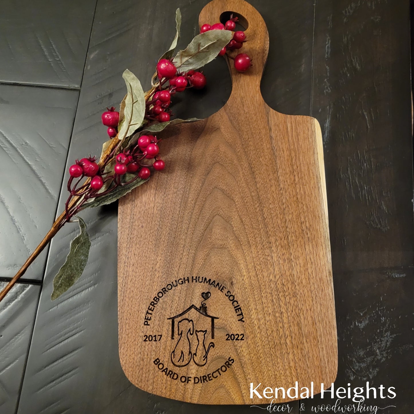 Black Walnut Laser Etched Charcuterie Board with Handle