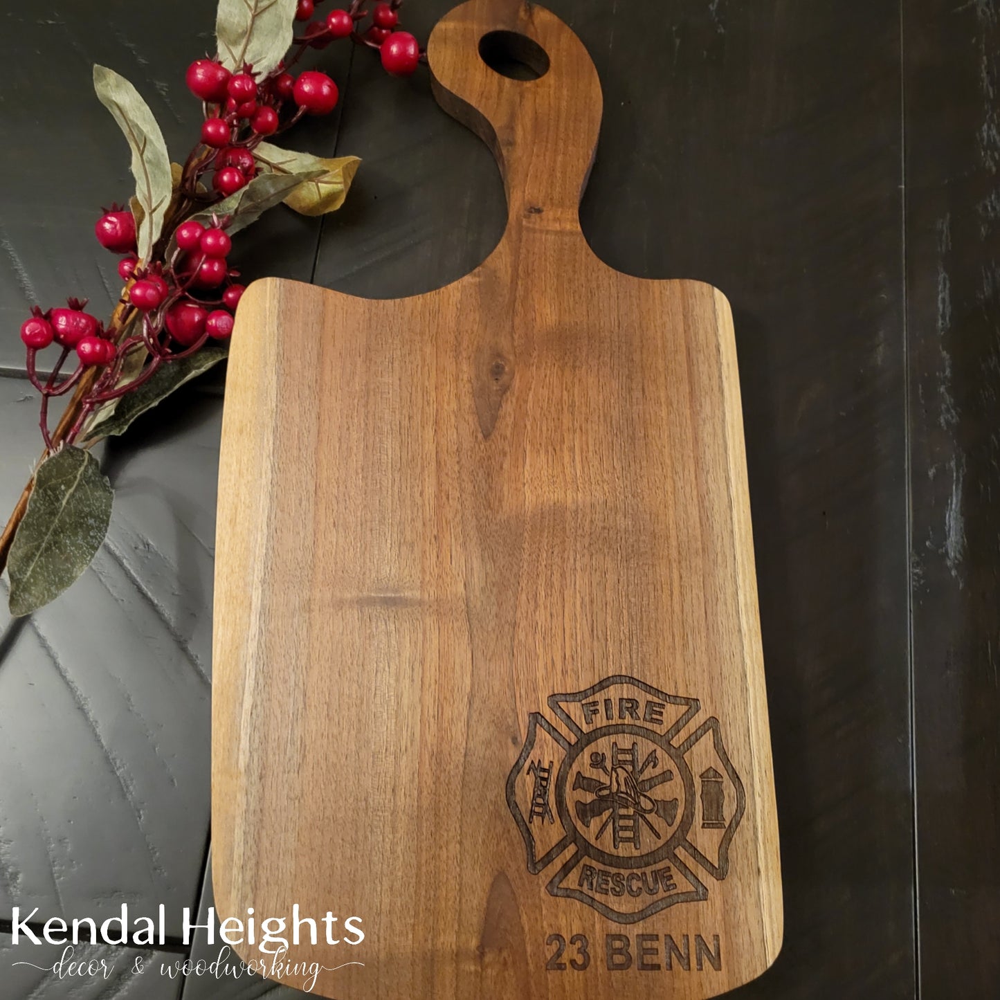 Black Walnut Laser Etched Charcuterie Board with Handle