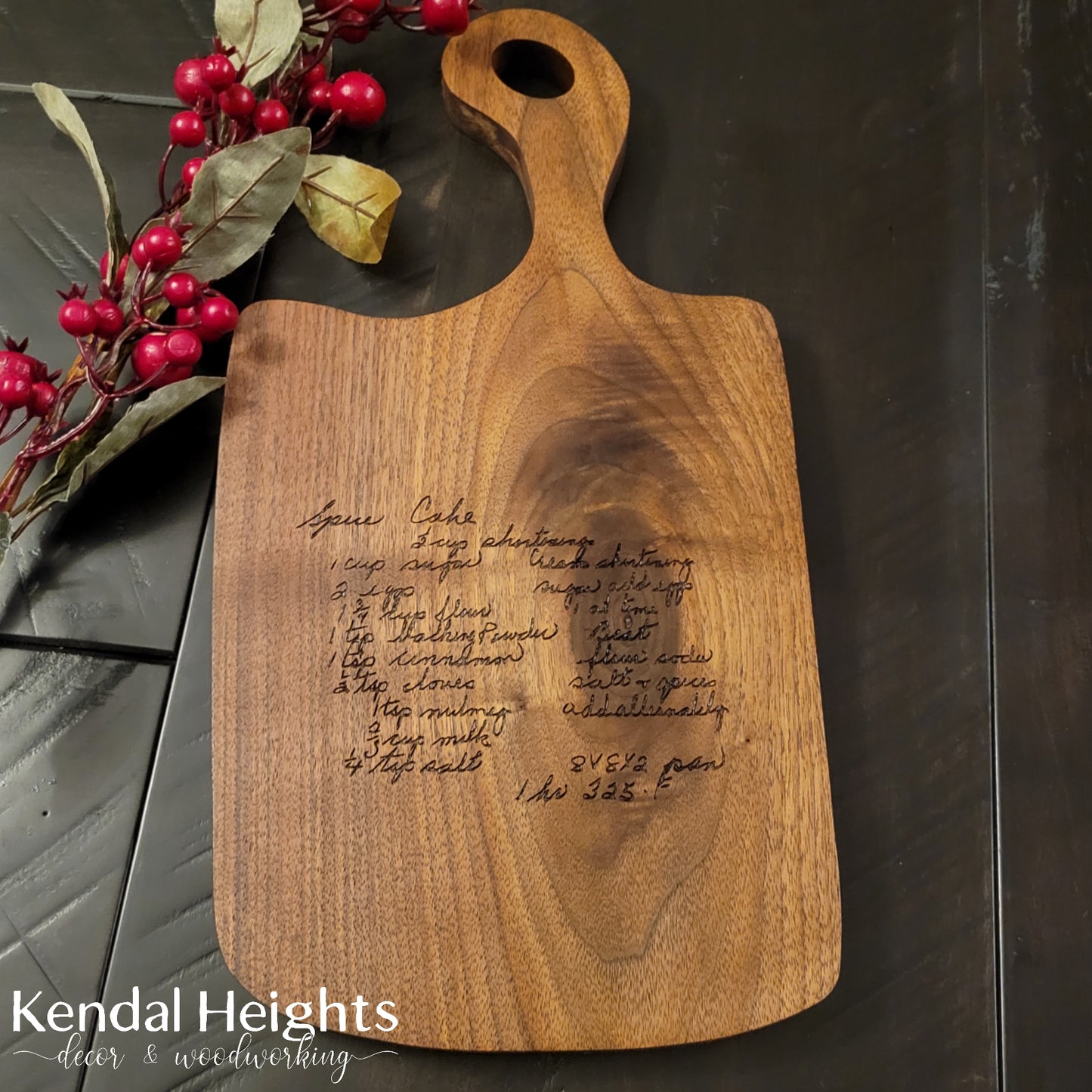 Laser Etched Black Walnut Charcuterie Board with Handle