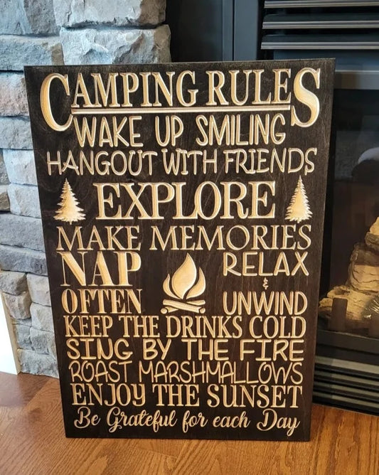 Engraved Camp Rules Sign